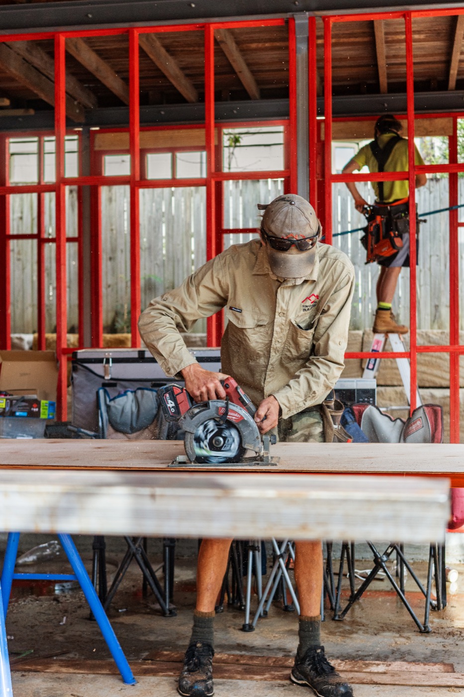 Cutting sheet material with a circular saw
