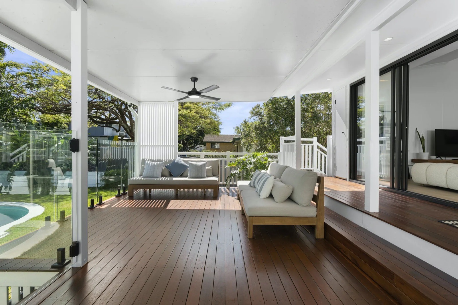 A finished covered deck at Austin St